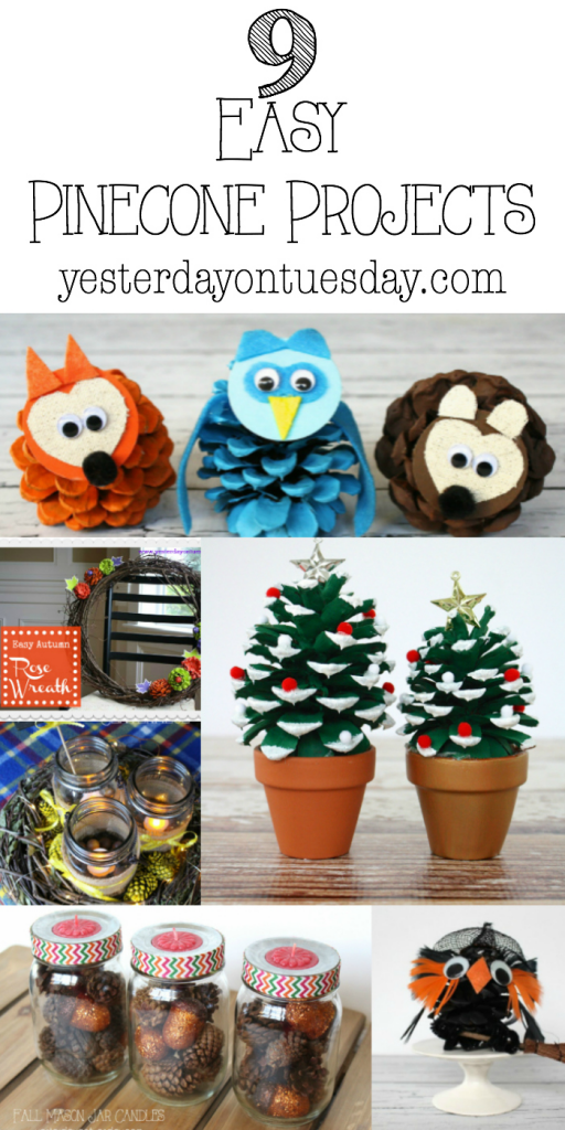 9 Easy Pinecone Projects:  Great craft ideas for pinecones including woodland creatures, Christmas trees, wreaths, centerpiece ideas and more!