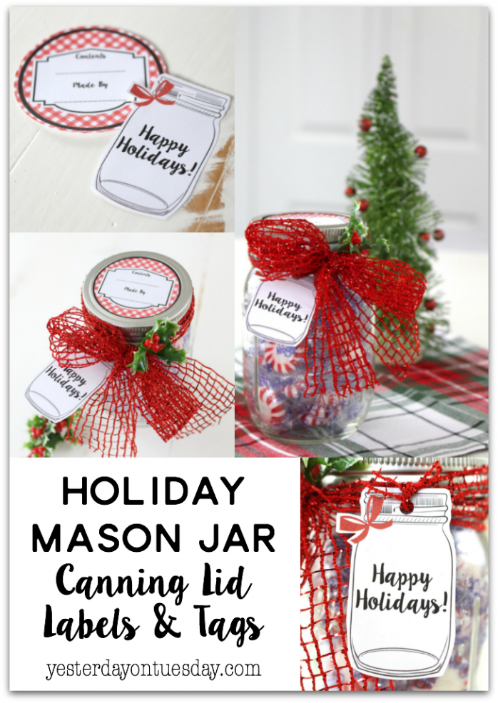 Holiday Mason Jar Canning Labels and Tags: Cute gingham canning labels and mason jar tags, great for Christmas gift giving!