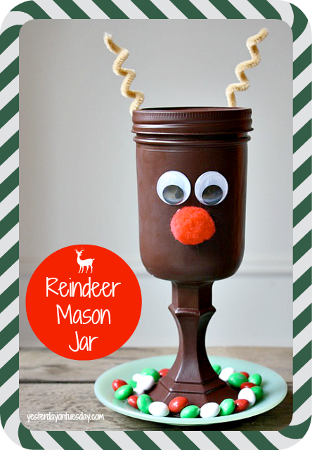 Reindeer Mason Jar Gift: Use supplies from the dollar store to make a sweet reindeer gift for Christmas.