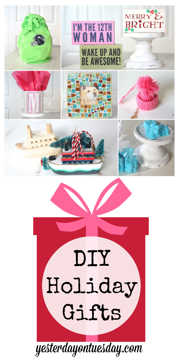 DIY Holiday Gifts They'll Love including bath bombs, a ferry boat ornament, a mosaic frame, no sew hat and more!
