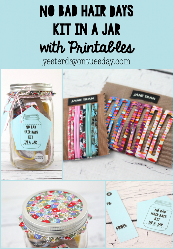 No Bad Hair Days Kit in a Jar: How to make a "no bad hair days" kit in a mason jar, plus darling printables. Just add some clips, barrettes, rubber bands and a mason jar. Great gift idea for girls and women!