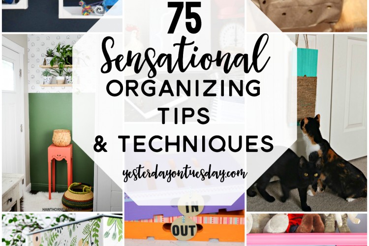 75 Sensational Organizing Tips and Techniques for your home and life including the kitchen, laundry room, bathroom and family room. Plus cool ideas for kids and pets! Also personal organizing ideas to make life easier.