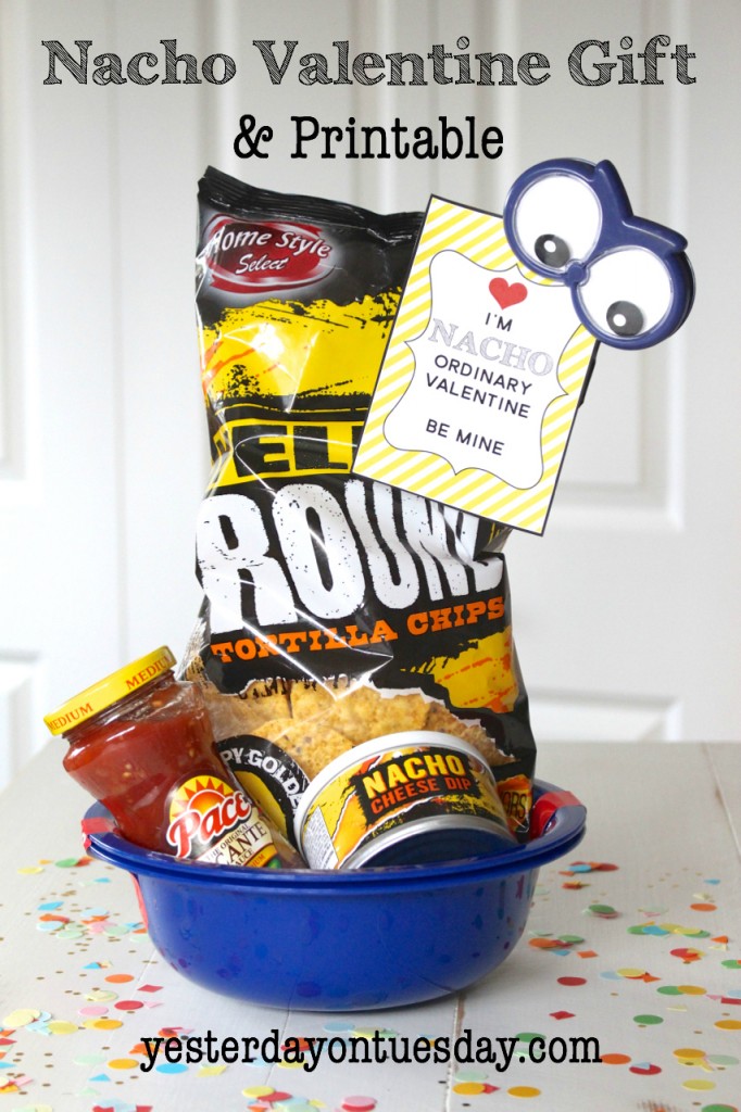 Nacho Valentine and Gift Funny Nacho Ordinary Valentine, a free printable fun with a few items from the dollar store that can be used to make nachos! Budget friendly Valentine's Day gift idea.