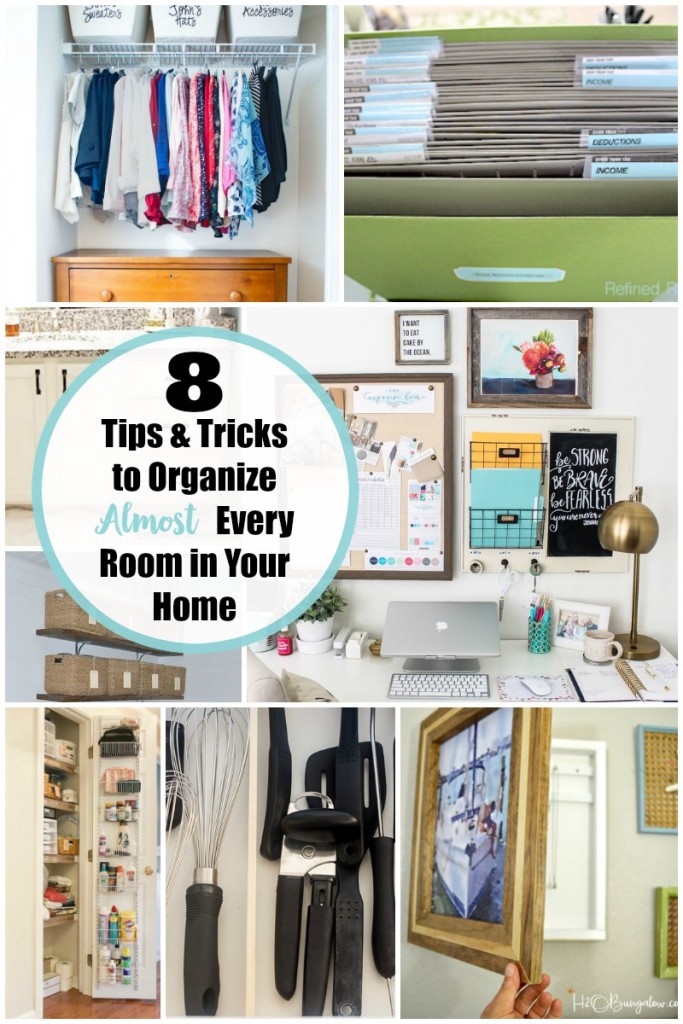 8 Tips and Tricks for Organizing Your Home including command center ideas, pantry hacks, clever closet improvements and more!
