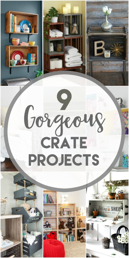 9 Gorgeous Crate Projects to make including shelving, a pet bed, hanging closet crate organizer, industrial table and more. Tons of great ideas.