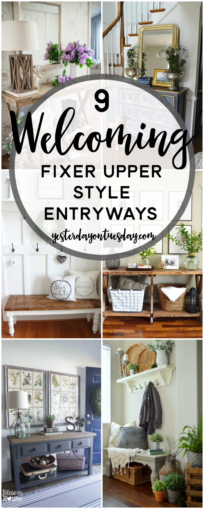 9 Welcoming Fixer Upper Style Entryways: Great ideas for creating a warm and inviting entryway for your home. Fixer Upper Style with a dash of luxe, rustic, country and more!