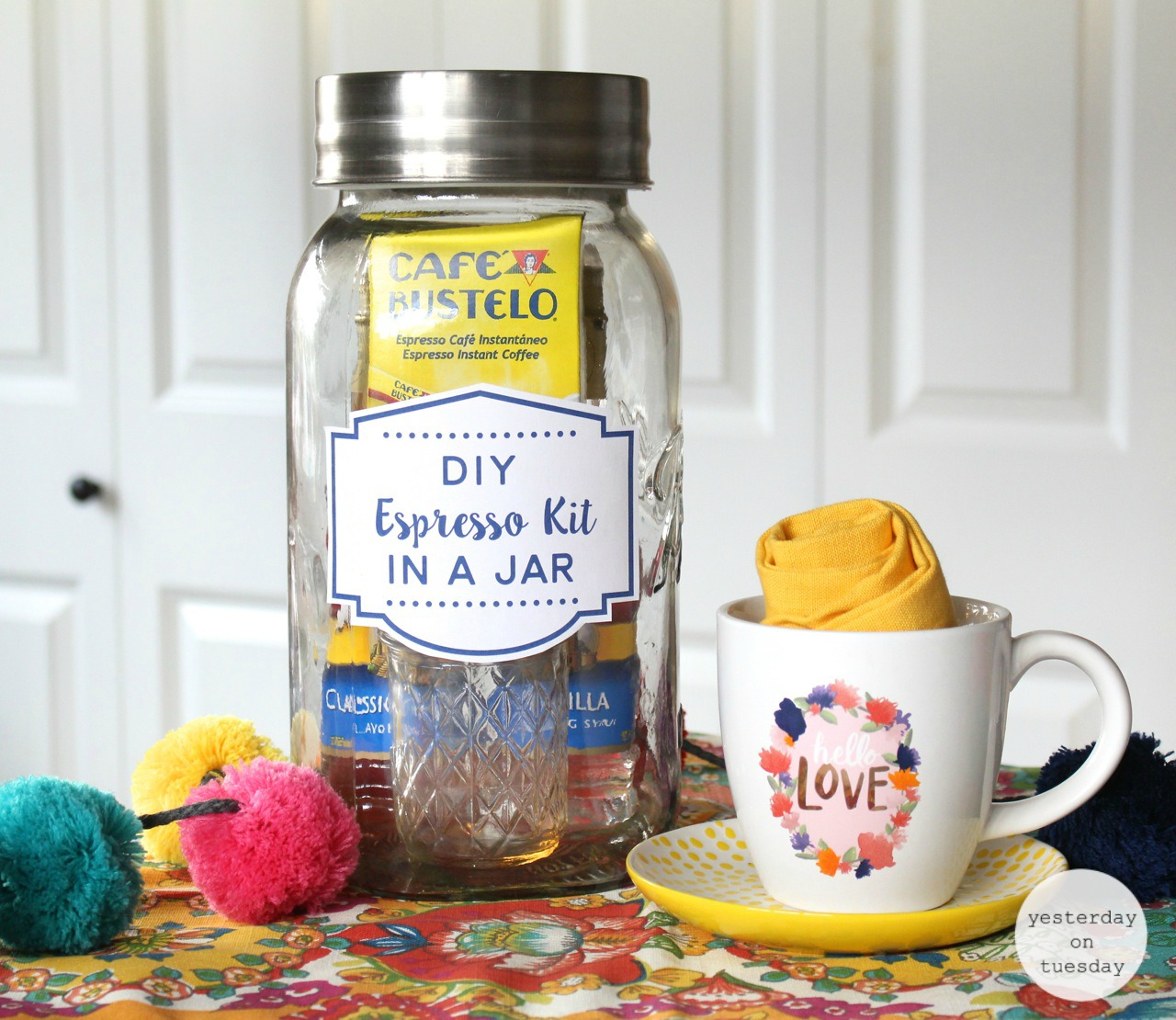DIY Espresso Kit in Jar: Everything you need to make flavored espresso at home, no espresso machine or needed! Plus how to froth milk in a mason jar.
