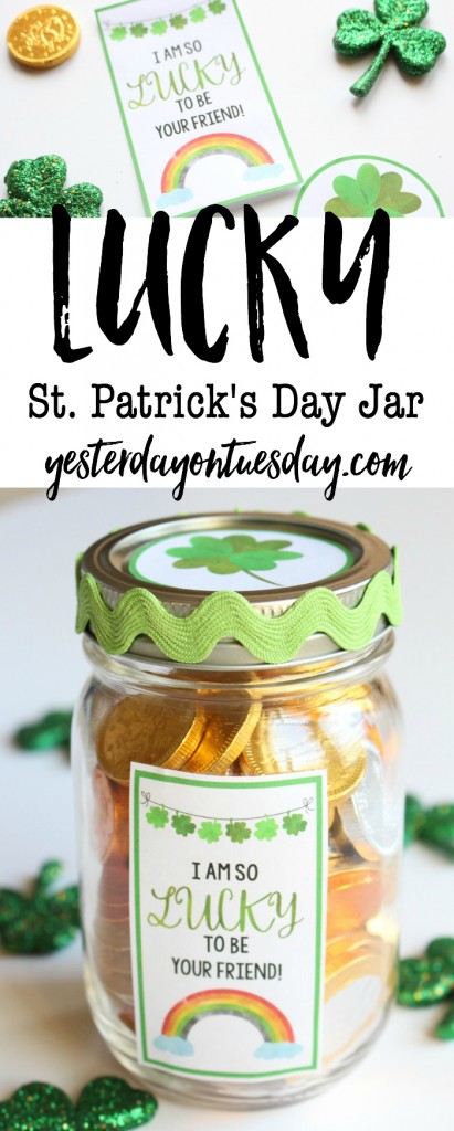 Lucky St. Patrick's Day Jar: Darling mason jar gift for St. Patrick's Day with printable labels.
