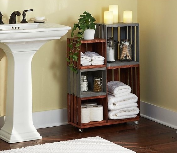 Rolling Bathroom Wooden Storage Crates from Home Depot