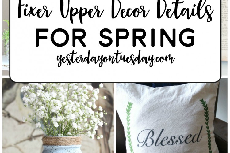 A Dozen Fixer Upper Decor Details for Spring: Fresh ideas for sprucing up your home including greenery, pillows, printables, flowers and more.