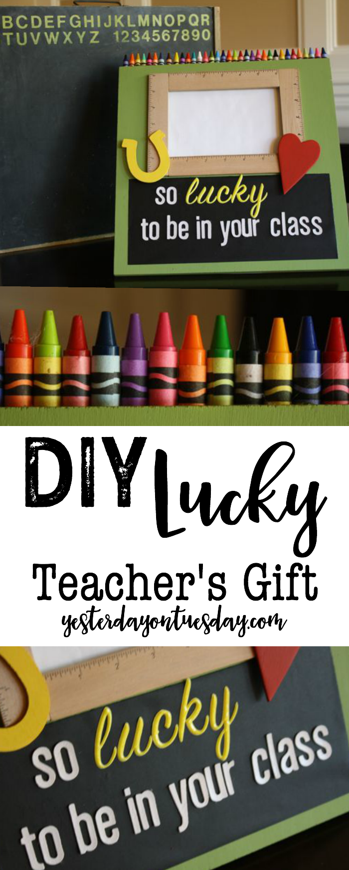 DIY Lucky Teacher's Gift: Colorful and fun frame, great teacher's gift idea, also great for St. Patrick's Day!