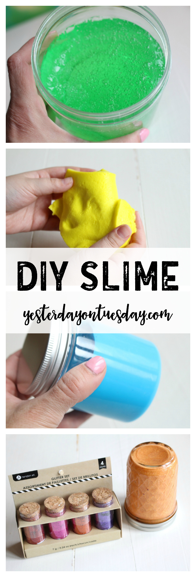 DIY Slime: How to make slime at home including shot slime, colored slime and glitter slime.
