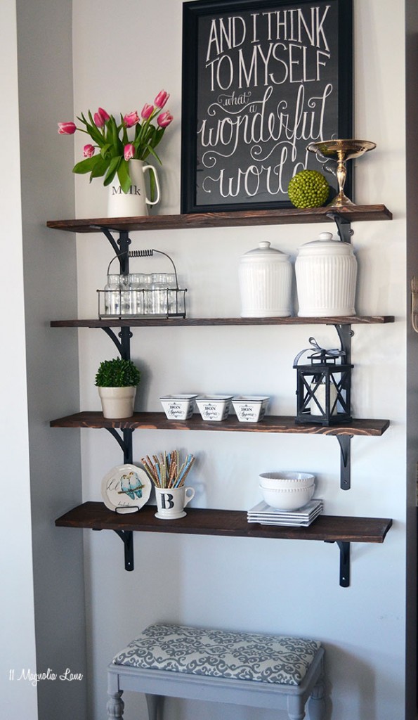 DIY Stained Open Shelving by 11 Magnolia Lane