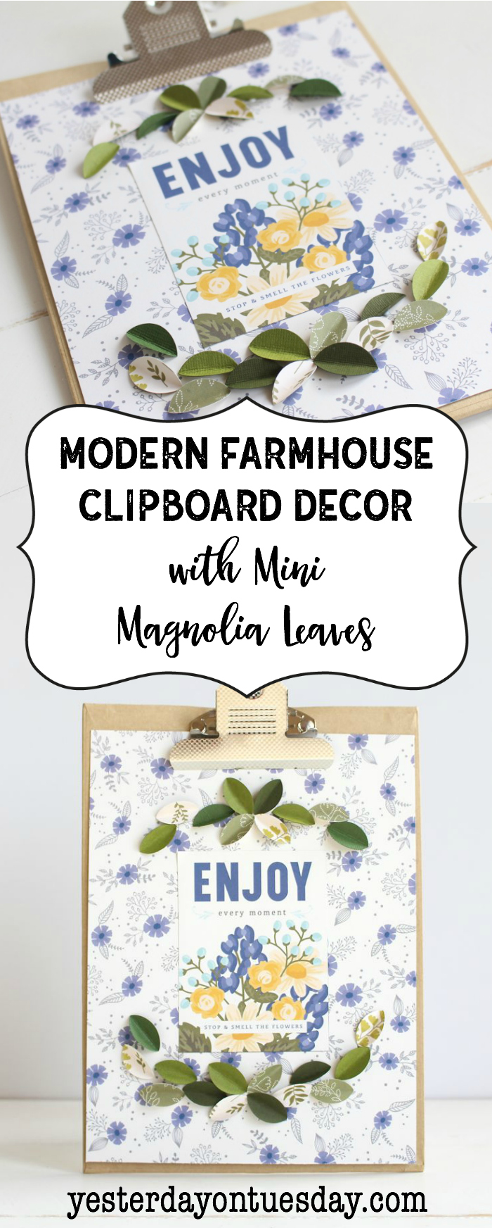 Modern Farmhouse Clipboard Decor: How to make darling fixer upper style art including mini magnolia leaves!