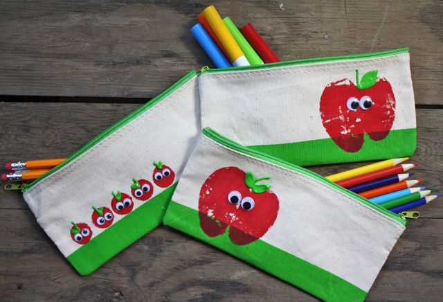 DIY Apple Stamped Pencil Pouch