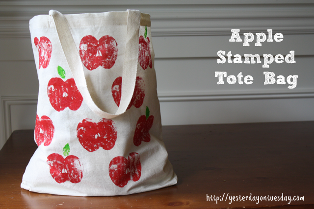 DIY Apple Stamped Tote Bag